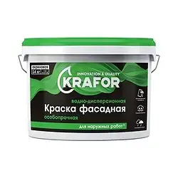 Краска водно-дисперсионная фасадная особопрочная Krafor, 40 кг, белая — фото 1 Краска водно-дисперсионная фасадная особопрочная Krafor, 40 кг, белая — фото 1