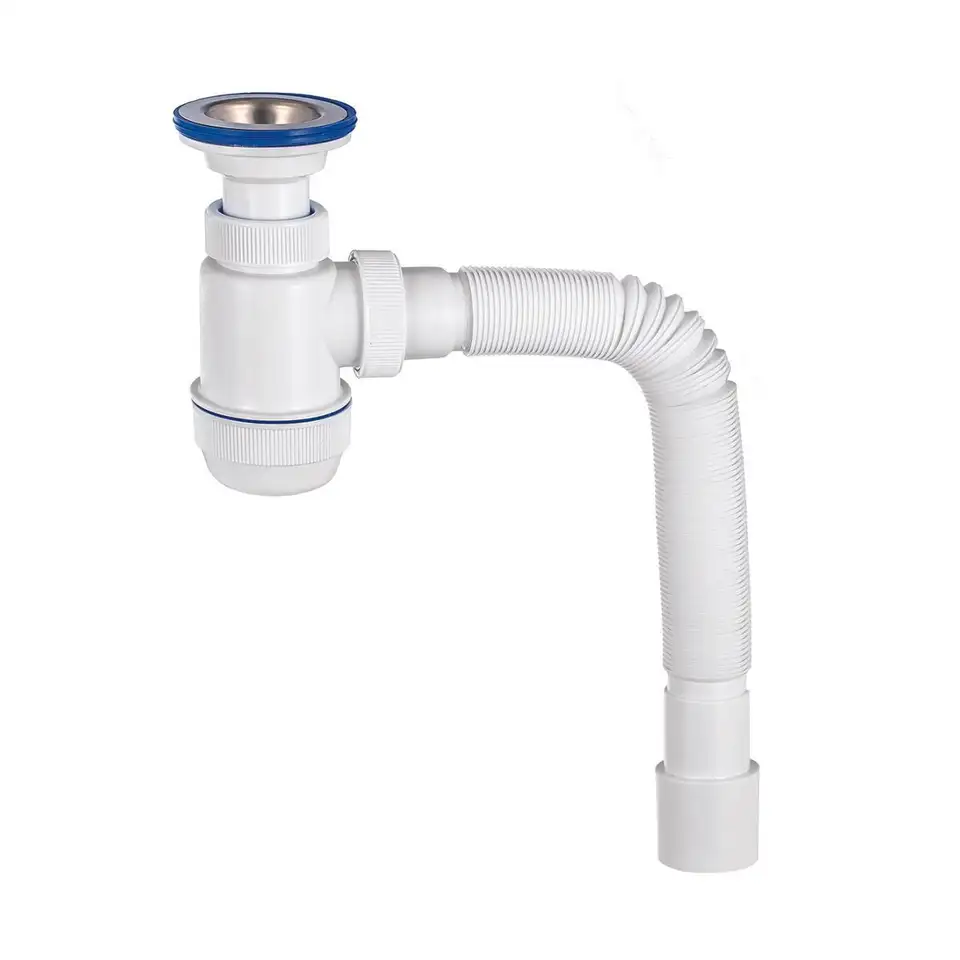 Сифон VIRPlast Элит Мини, с выпуском, 1 1/2" x 40 мм, с нержавеющей чашкой, гофротруба 800 мм — фото 1