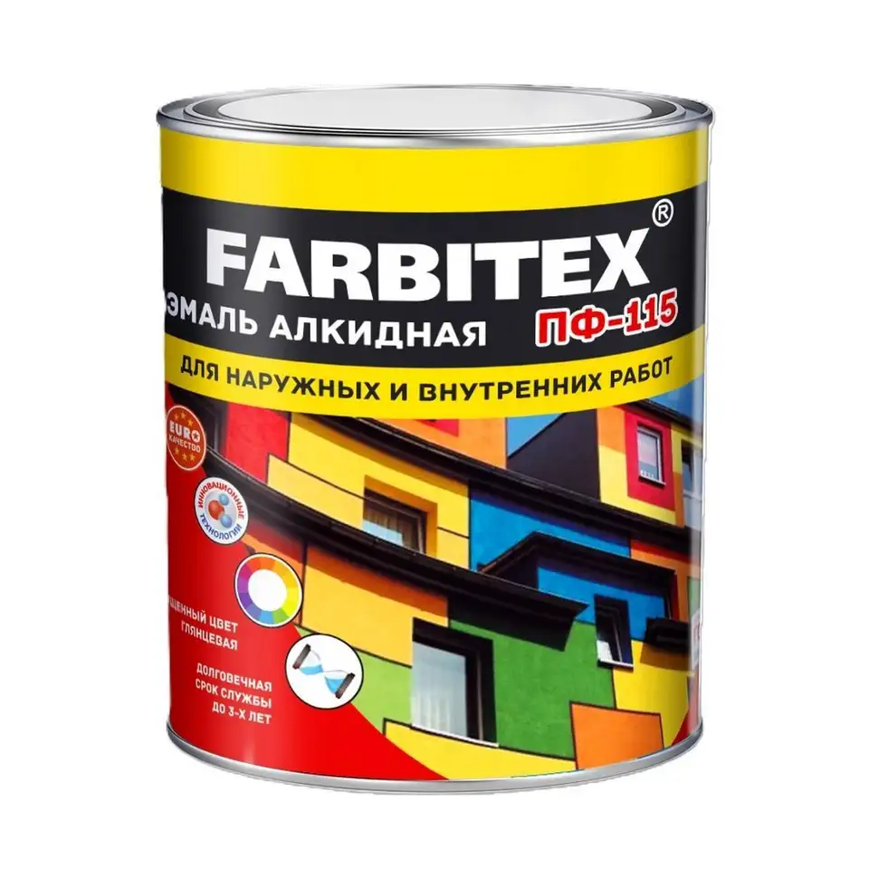 Эмаль ПФ-115 Farbitex, алкидная, глянцевая, 1,8 кг, сиреневая — фото 1 Эмаль ПФ-115 Farbitex, алкидная, глянцевая, 1,8 кг, сиреневая — фото 1