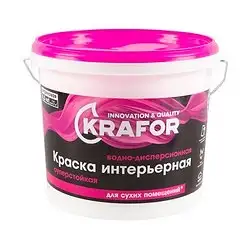 Краска водно-дисперсионная интерьерная суперстойкая Krafor, 6,5 кг, белая — фото 1