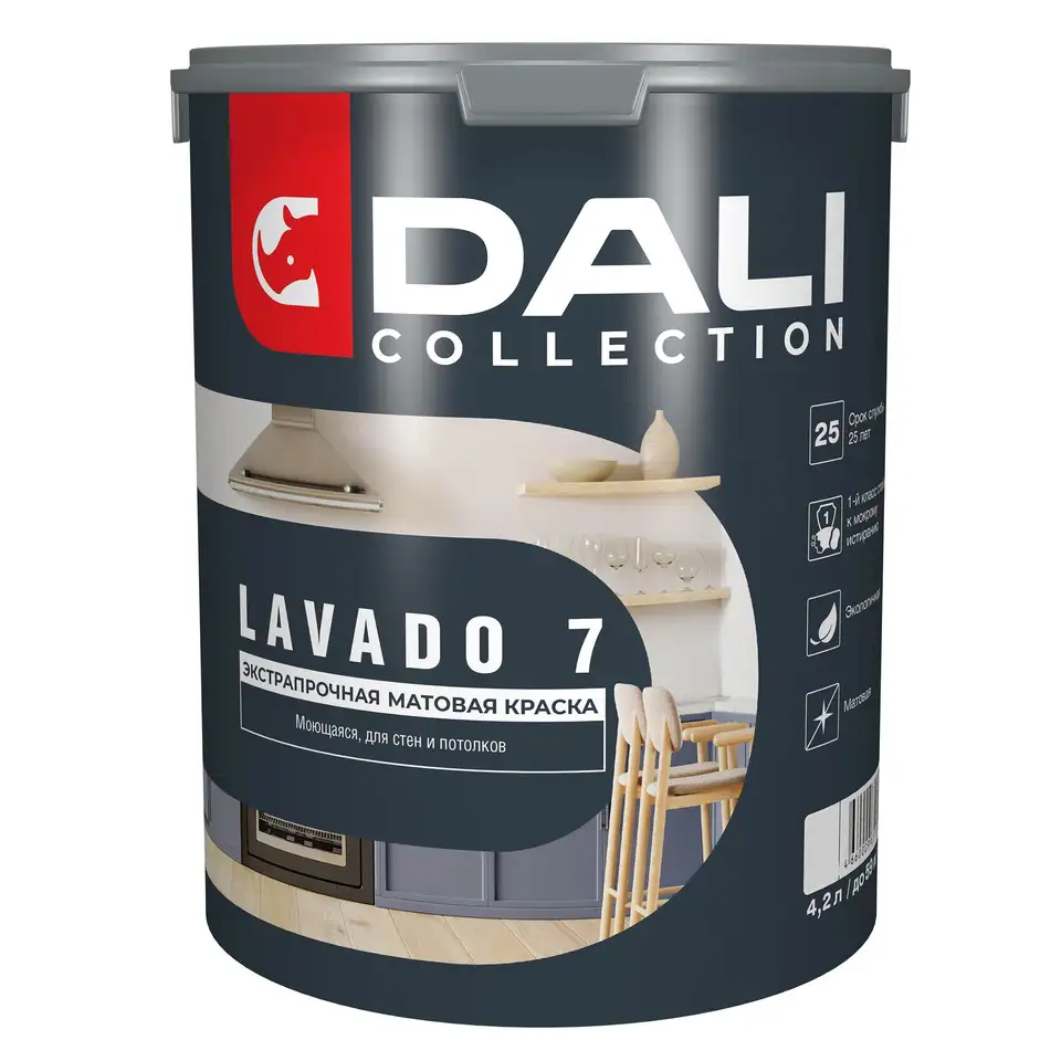 Краска для стен и потолков Dali Collection Lavado 7, матовая, база C, бесцветная, 4,2 л — фото 1 Краска для стен и потолков Dali Collection Lavado 7, матовая, база C, бесцветная, 4,2 л — фото 1