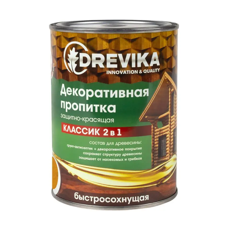Декоративная пропитка для дерева Drevika Классик 2 в 1, полуматовая, 0,75 л, сосна — фото 1