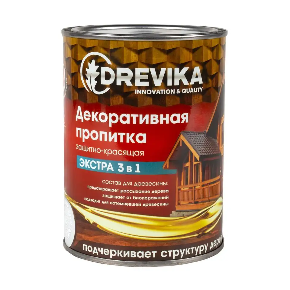 Декоративная пропитка для дерева Drevika Экстра 3 в 1, полуматовая, 0,8 л, белая — фото 1 Декоративная пропитка для дерева Drevika Экстра 3 в 1, полуматовая, 0,8 л, белая — фото 1