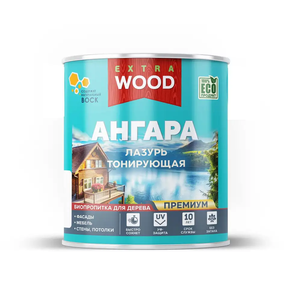 Тонирующая лазурь для дерева Wood Extra Ангара, 0,9 л, белая — фото 1 Тонирующая лазурь для дерева Wood Extra Ангара, 0,9 л, белая — фото 1