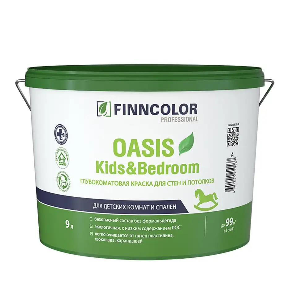 Краска для стен и потолков Oasis Kids&Bedroom FINNCOLOR, глубокоматовая, база С, бесцветная, 9 л — фото 1