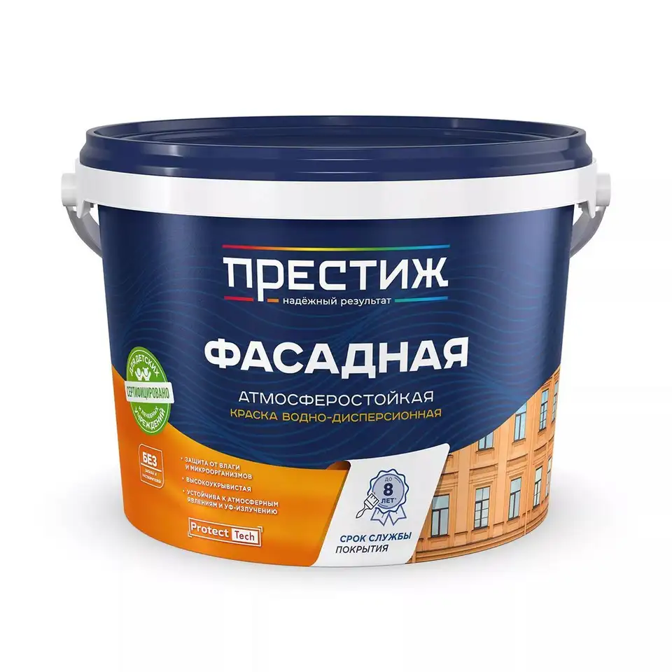 Краска фасадная Престиж, акриловая, матовая, 4,5 кг, белая — фото 1 Краска фасадная Престиж, акриловая, матовая, 4,5 кг, белая — фото 1