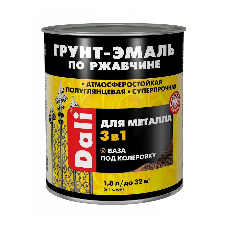Грунт-эмаль по ржавчине Dali 3 в 1, полуглянцевая, база С, 1,8 л, бесцветная — фото 1 Грунт-эмаль по ржавчине Dali 3 в 1, полуглянцевая, база С, 1,8 л, бесцветная — фото 1