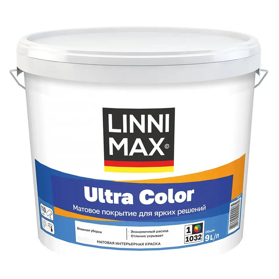 Краска интерьерная Linnimax Ultra Color, база 1, белая, 9 л — фото 1 Краска интерьерная Linnimax Ultra Color, база 1, белая, 9 л — фото 1