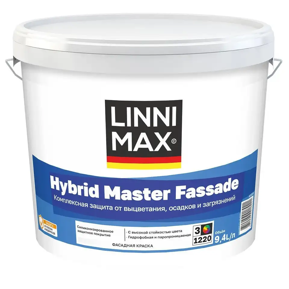 Краска фасадная Hybrid Master Fassade, матовая, база 3, бесцветная, 9,4 л — фото 1