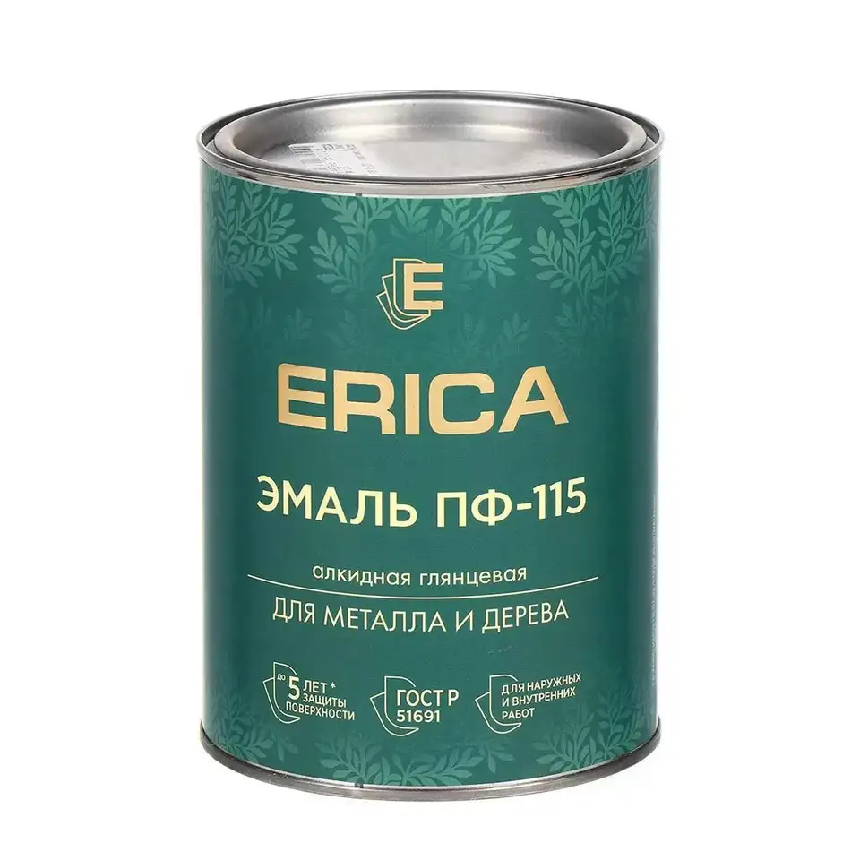 Эмаль ПФ-115 для металла и дерева Erica, алкидная, глянцевая, 1,8 кг, ярко-зеленая — фото 1