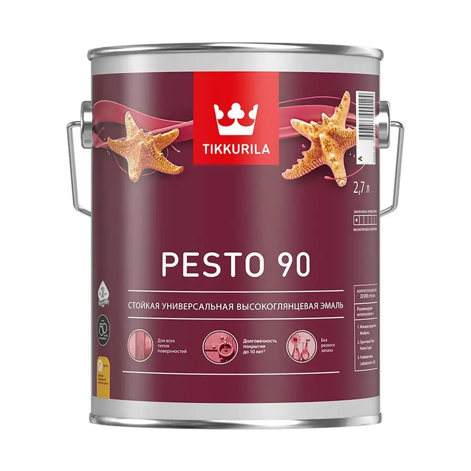 Эмаль высокоглянцевая Tikkurila Euro Pesto 90 (Песто 90), 2,7 л, база С, бесцветная — фото 1