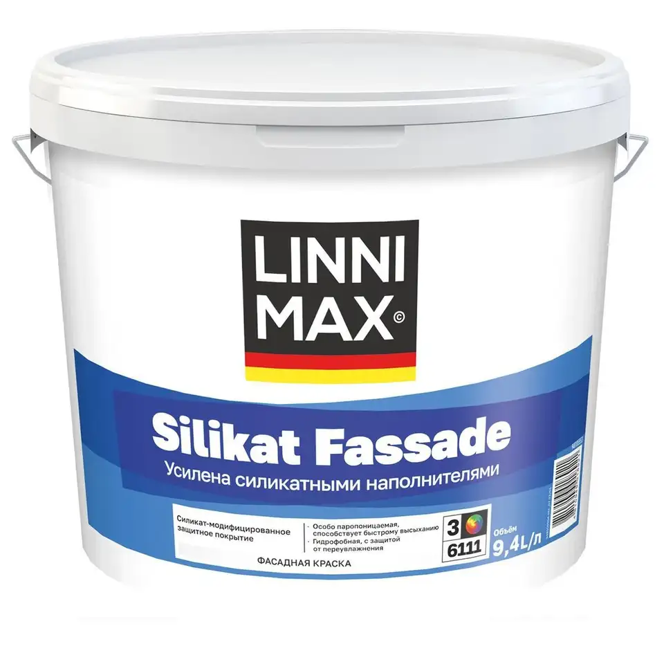 Краска фасадная Linnimax Silikat Fassade, матовая, база 3, бесцветная, 9,4 л — фото 1