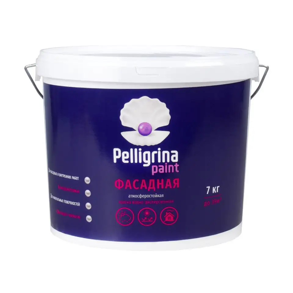 Краска фасадная Pelligrina Paint, акриловая, белоснежная, 7 кг — фото 1 Краска фасадная Pelligrina Paint, акриловая, белоснежная, 7 кг — фото 1