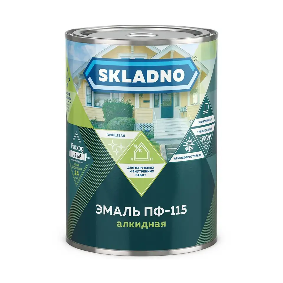 Эмаль ПФ-115 Skladno, алкидная, глянцевая, 2,6 кг, ярко-зеленая — фото 1 Эмаль ПФ-115 Skladno, алкидная, глянцевая, 2,6 кг, ярко-зеленая — фото 1