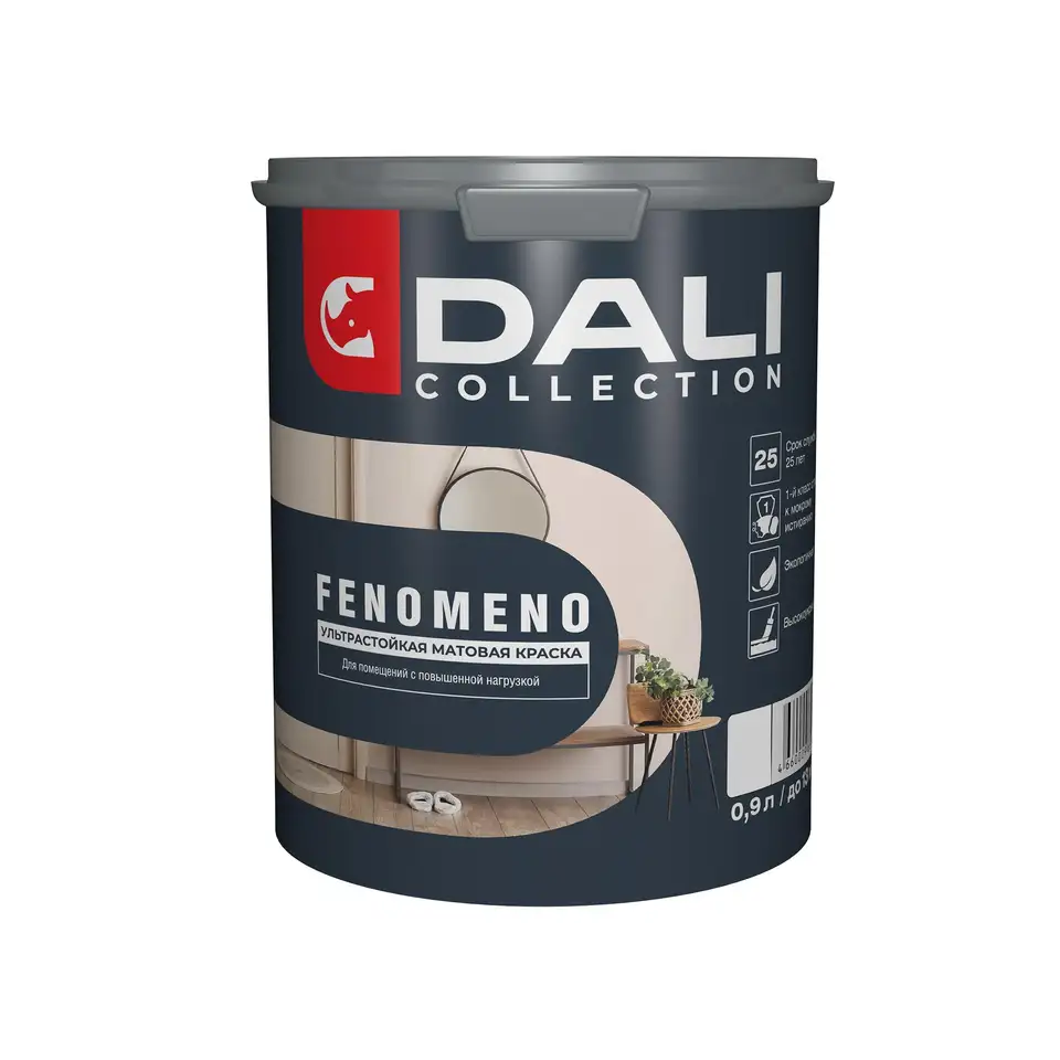Краска для стен и потолков Dali Collection Fenomeno, матовая, база C, бесцветная, 0,9 л — фото 1