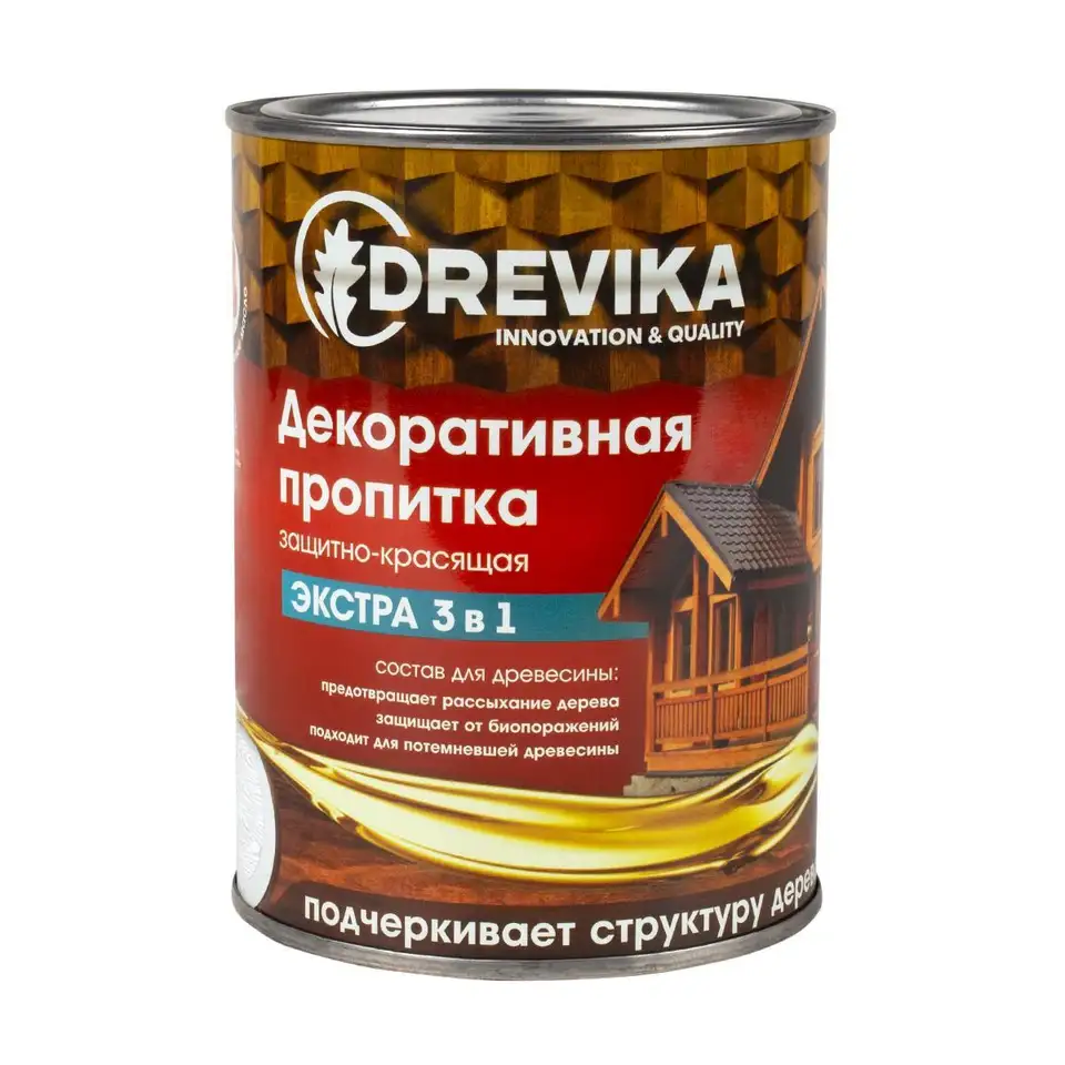 Декоративная пропитка для дерева Drevika Экстра 3 в 1, полуматовая, 0,8 л, бесцветная — фото 1