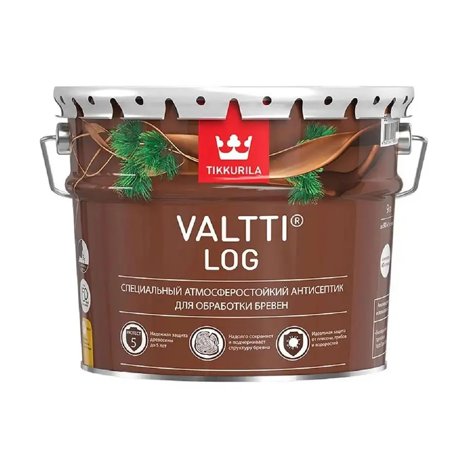 Декоративный антисептик для дерева Tikkurila Valtti Log (Валтти Лог), 9 л, орегон — фото 1 Декоративный антисептик для дерева Tikkurila Valtti Log (Валтти Лог), 9 л, орегон — фото 1
