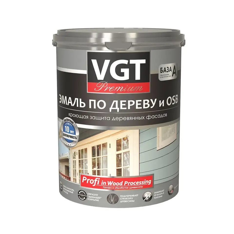 Эмаль по дереву и OSB VGT Premium, база A, супербелая, 2,5 кг — фото 1 Эмаль по дереву и OSB VGT Premium, база A, супербелая, 2,5 кг — фото 1