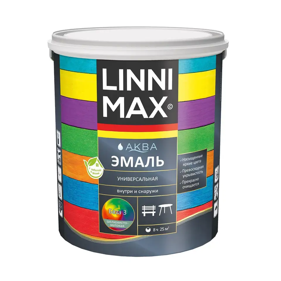 Эмаль универсальная Linnimax Аква, акриловая, шелковисто-матовая, база 3, бесцветная, 2,35 л — фото 1