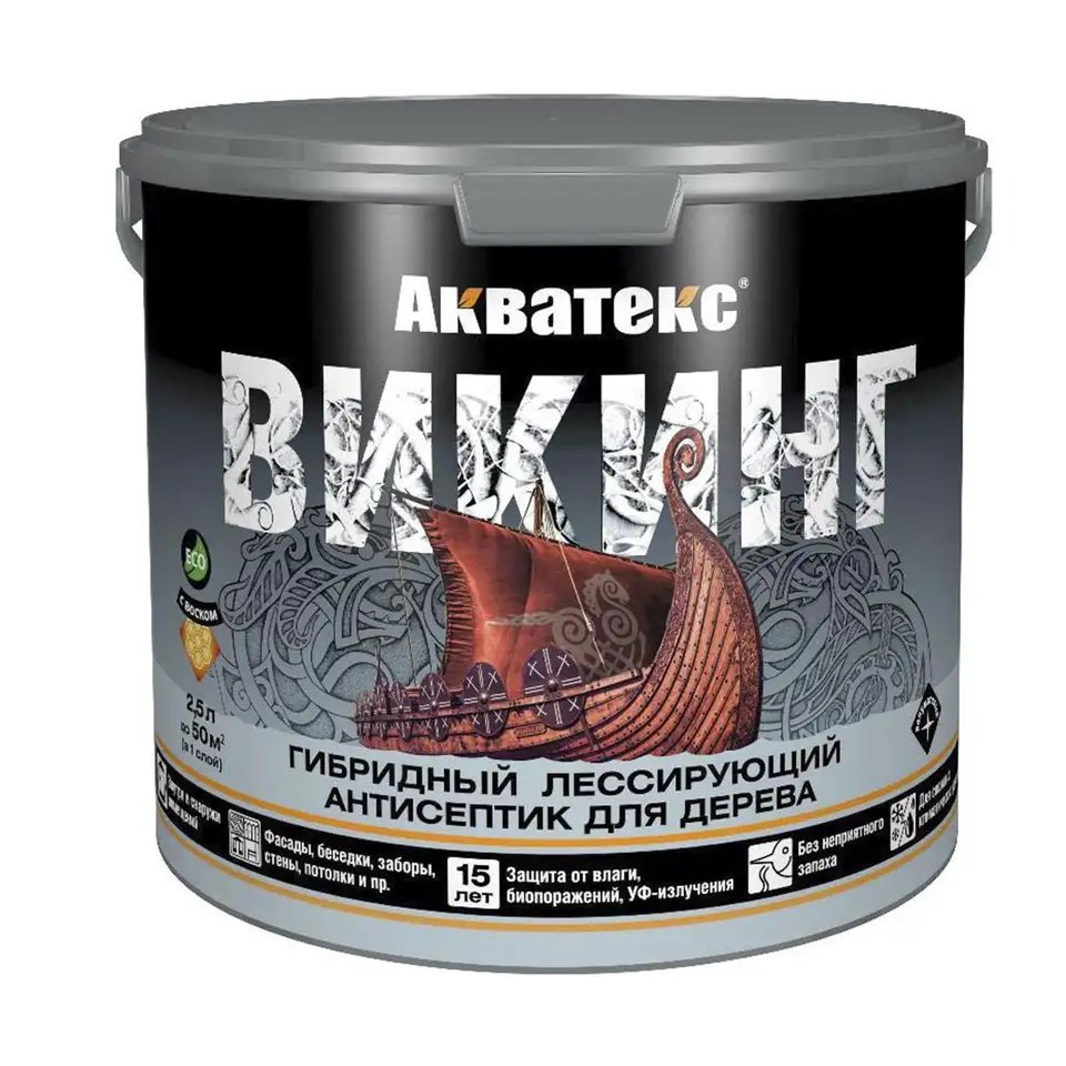 Антисептик для дерева Акватекс Викинг 65087, лессирующий, полуматовый, 2,5 л, палисандр — фото 1