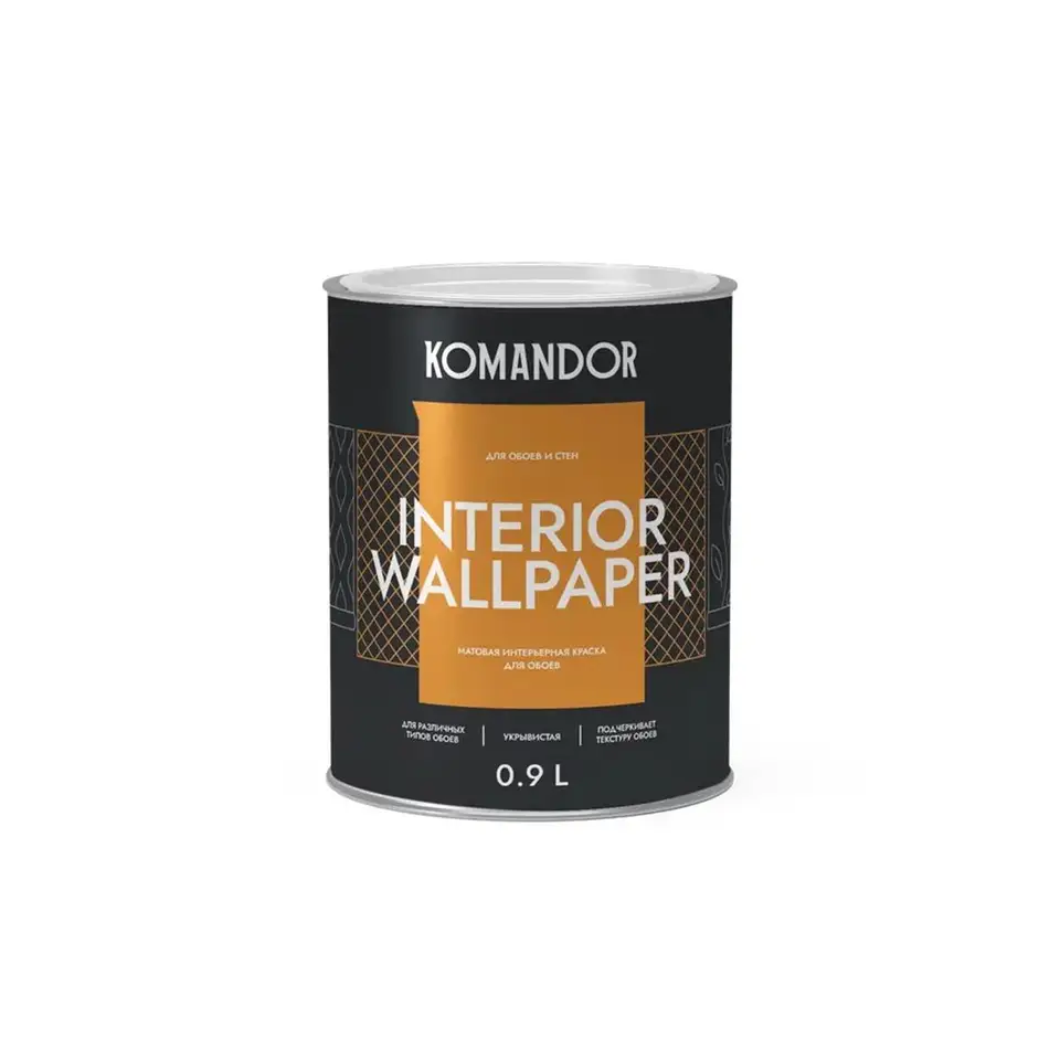 Краска для обоев Komandor Interior Wallpaper, матовая, база А, белая, 0,9 л — фото 1 Краска для обоев Komandor Interior Wallpaper, матовая, база А, белая, 0,9 л — фото 1