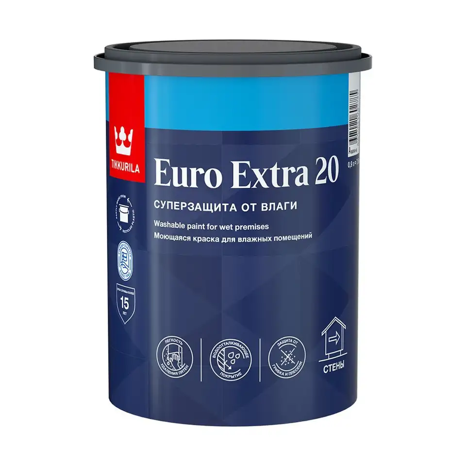 Краска Tikkurila Euro Extra 20 (Евро Экстра 20), 0,9 л, бесцветный, база С — фото 1 Краска Tikkurila Euro Extra 20 (Евро Экстра 20), 0,9 л, бесцветный, база С — фото 1