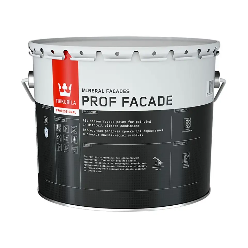 Краска фасадная органоразбавляемая Tikkurila Prof Facade (Проф Фасад), 9 л, бесцветный, база КC — фото 1