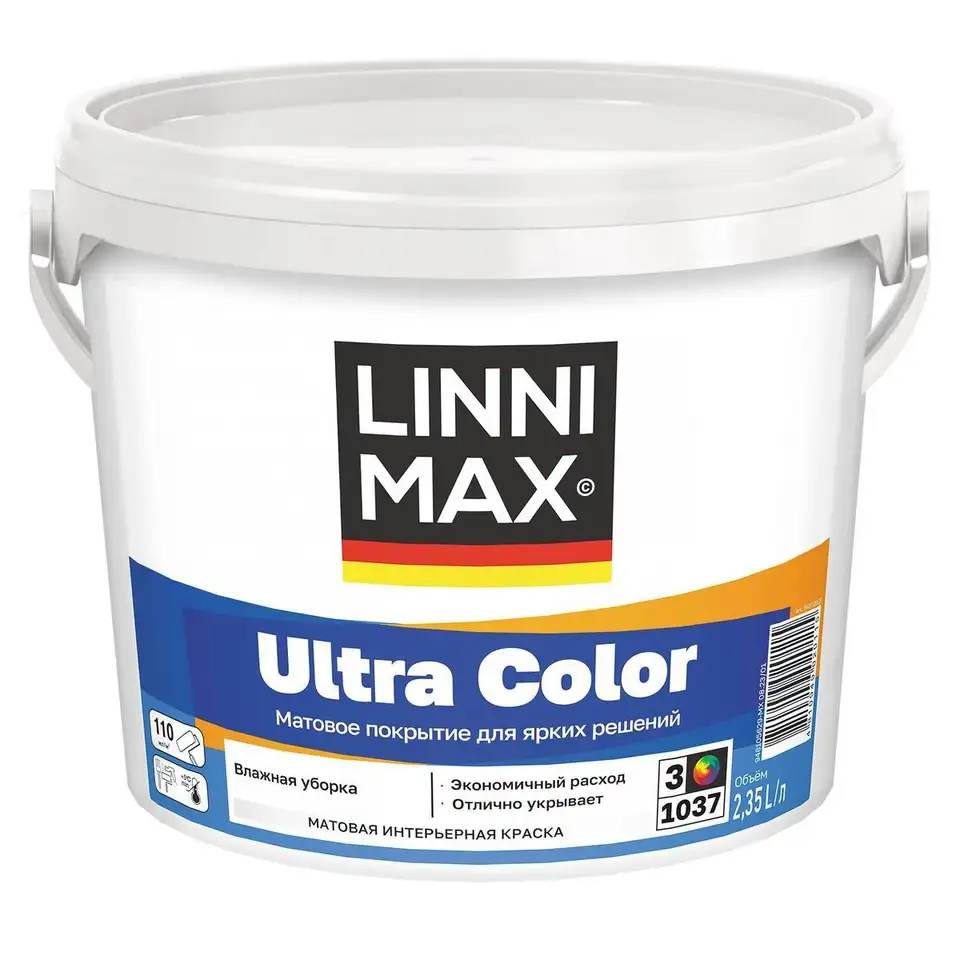 Краска интерьерная Linnimax Ultra Color 948107310, база 3, бесцветная, 2,35 л — фото 1 Краска интерьерная Linnimax Ultra Color 948107310, база 3, бесцветная, 2,35 л — фото 1