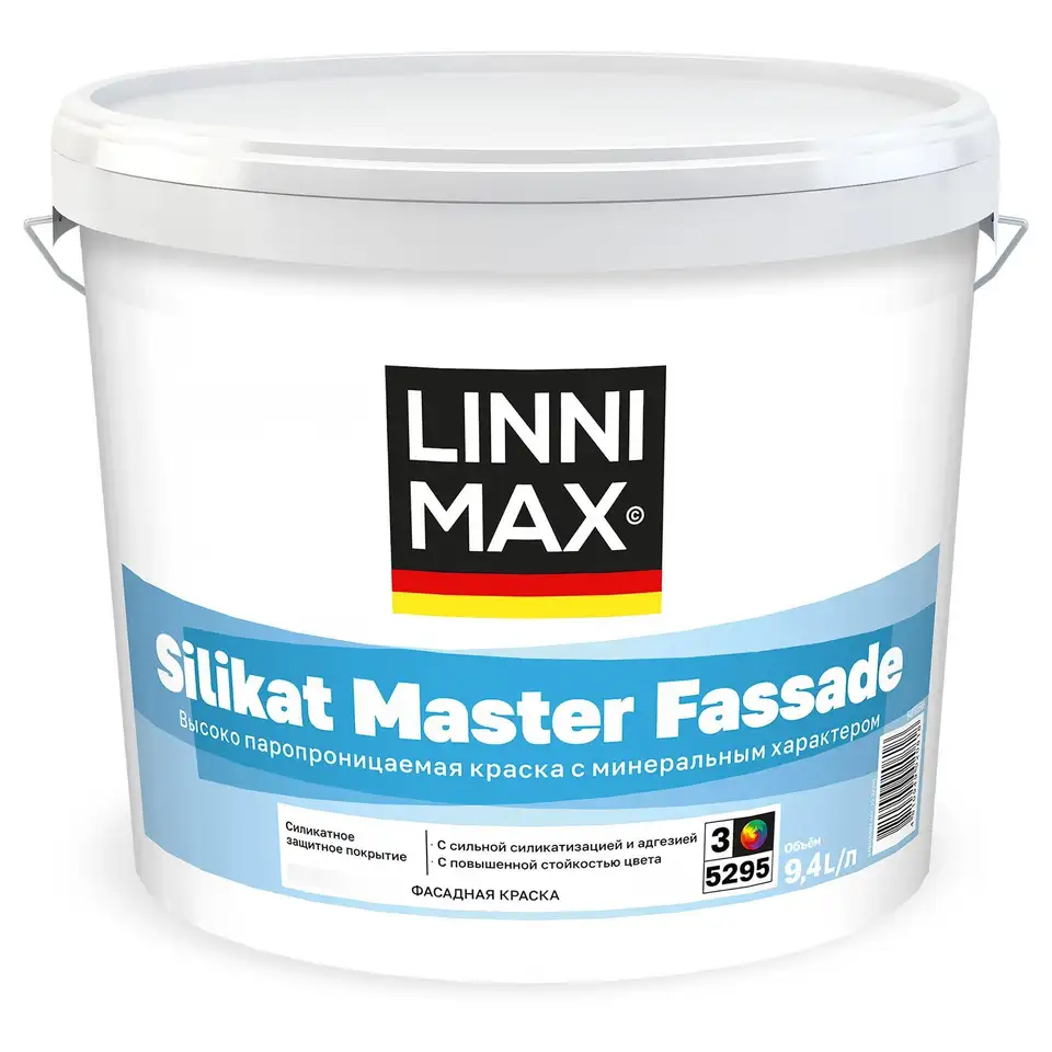 Краска фасадная Linnimax Silikat Master Fassade, база 3, бесцветная, 9,4 л — фото 1