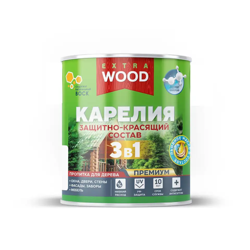 Декоративная пропитка для дерева 3 в 1 Wood Extra Карелия, полуматовая, 0,75 л, тик — фото 1 Декоративная пропитка для дерева 3 в 1 Wood Extra Карелия, полуматовая, 0,75 л, тик — фото 1