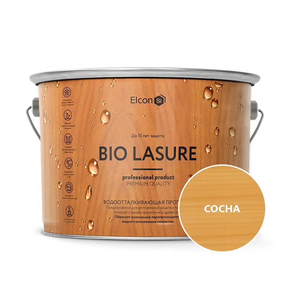Пропитка для дерева водоотталкивающая Elcon Bio Lasure, 9 л, сосна — фото 1