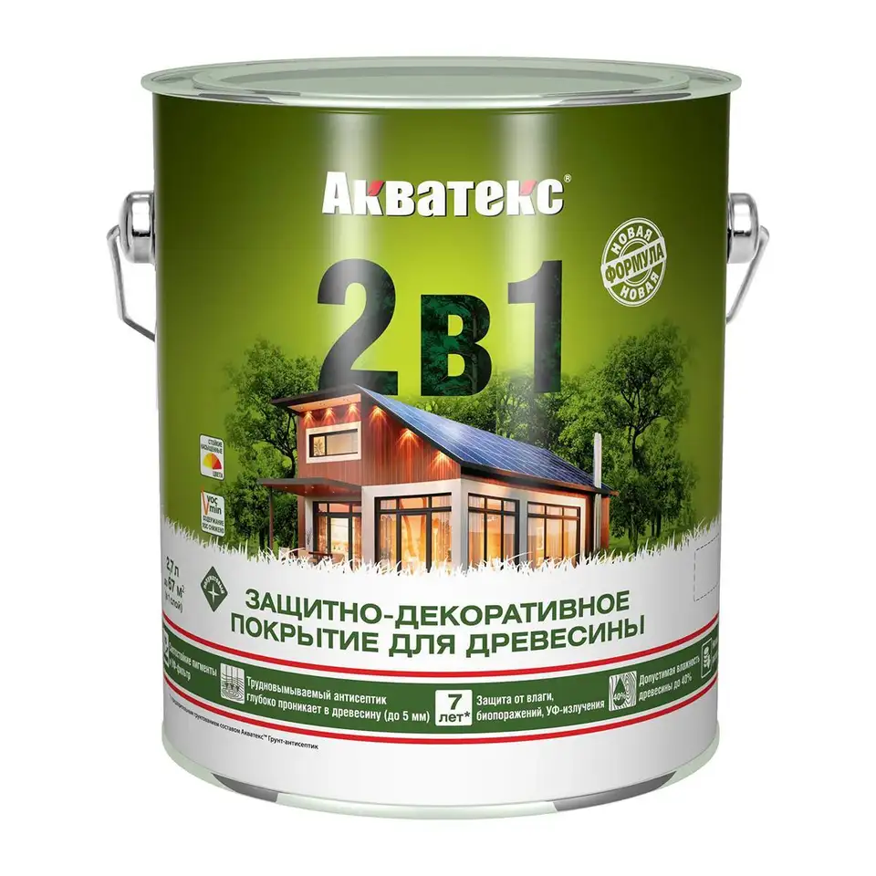 Защитно-декоративное покрытие для дерева Акватекс 2 в 1, полуматовое, 2,7 л, дуб — фото 1 Защитно-декоративное покрытие для дерева Акватекс 2 в 1, полуматовое, 2,7 л, дуб — фото 1