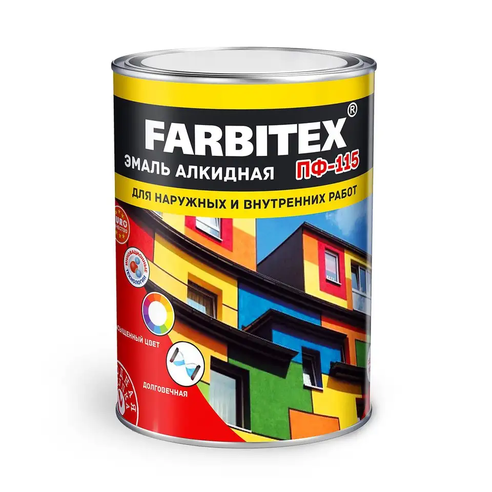 Эмаль ПФ-115 Farbitex, алкидная, глянцевая, 5 кг, желтая — фото 1