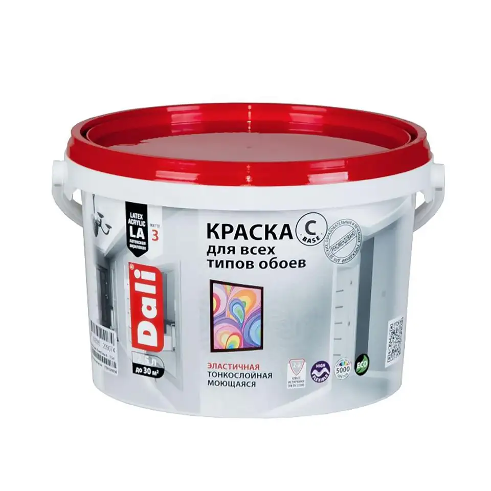 Краска для обоев Dali, акриловая, глубокоматовая, база C, бесцветная, 2,5 л — фото 1