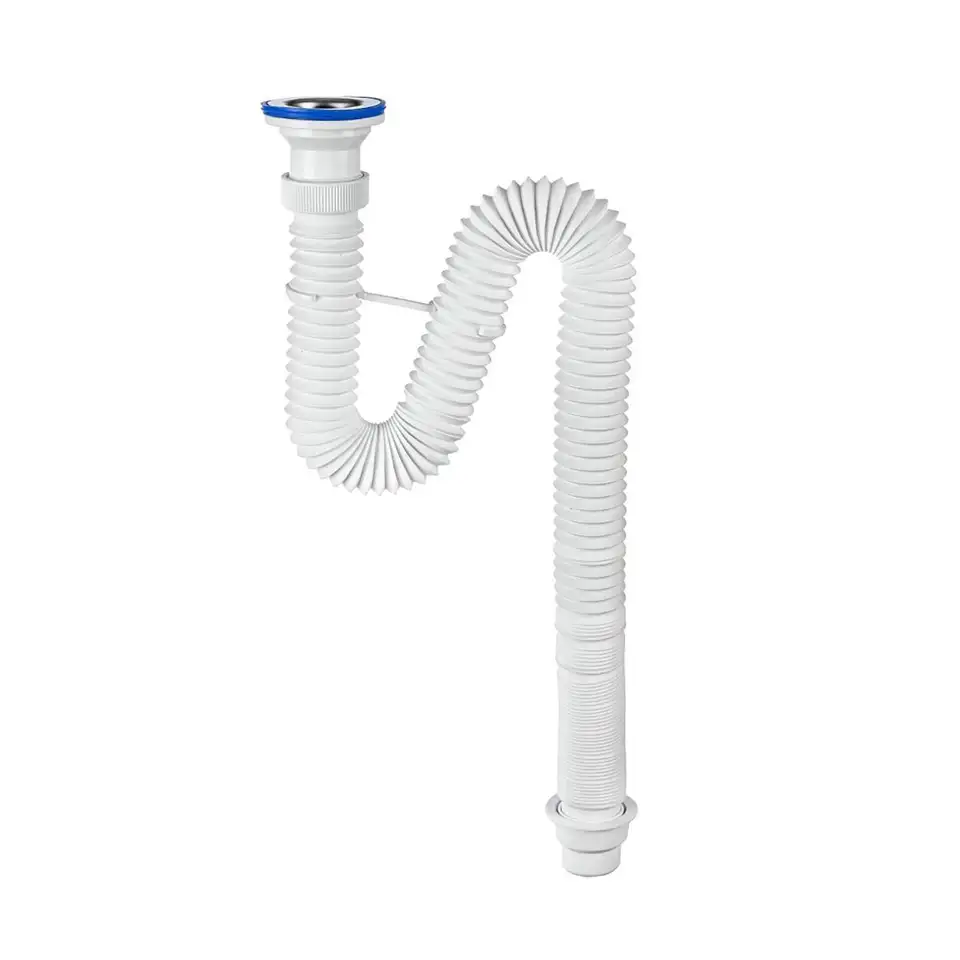 Сифон гофрированный VIRPlast Элит, с хомутом, с нержавеющей чашкой, 1 1/2" x 50/40 мм, 1200 мм — фото 1