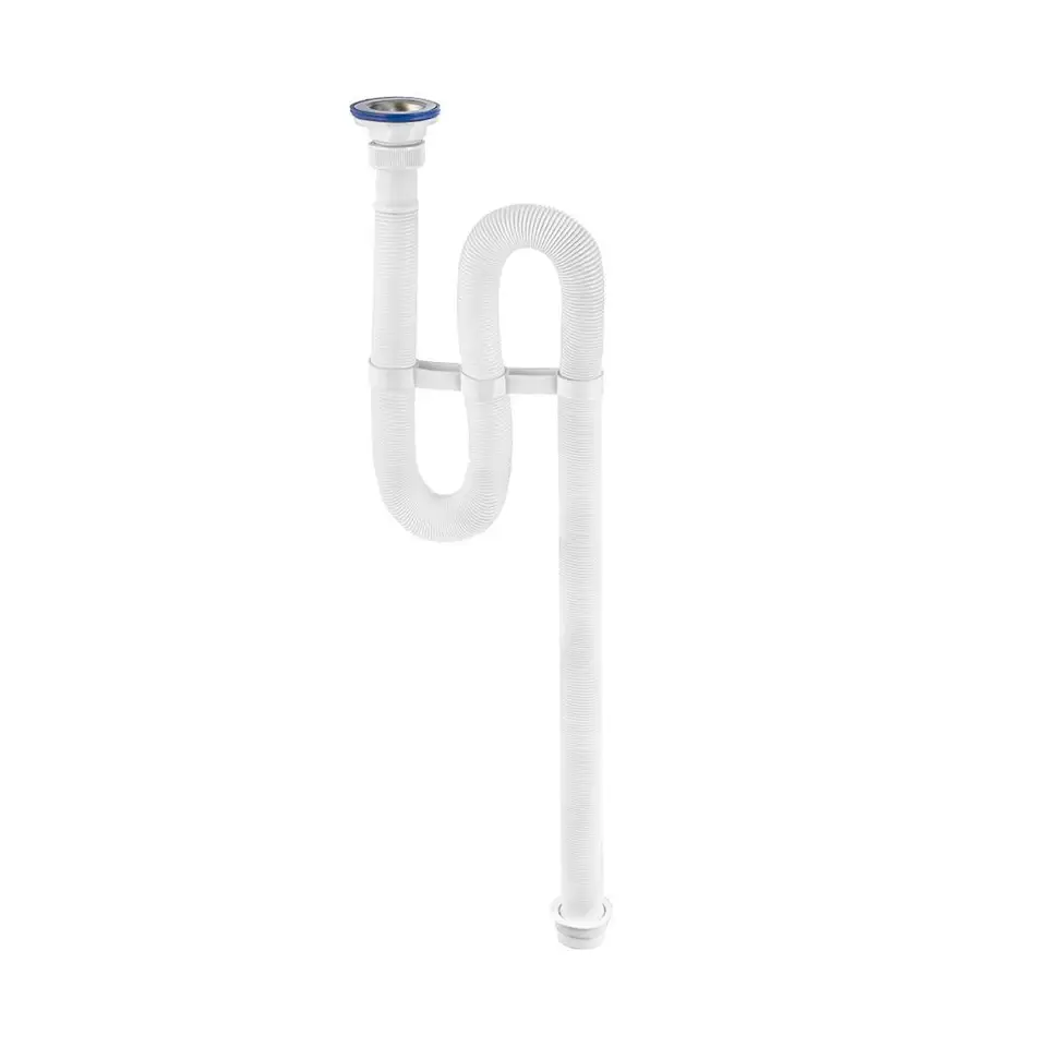 Сифон гофрированный VIRPlast Vir, с хомутом, с нержавеющей чашкой, 1 1/4" x 50/40 мм, 1500 мм — фото 1