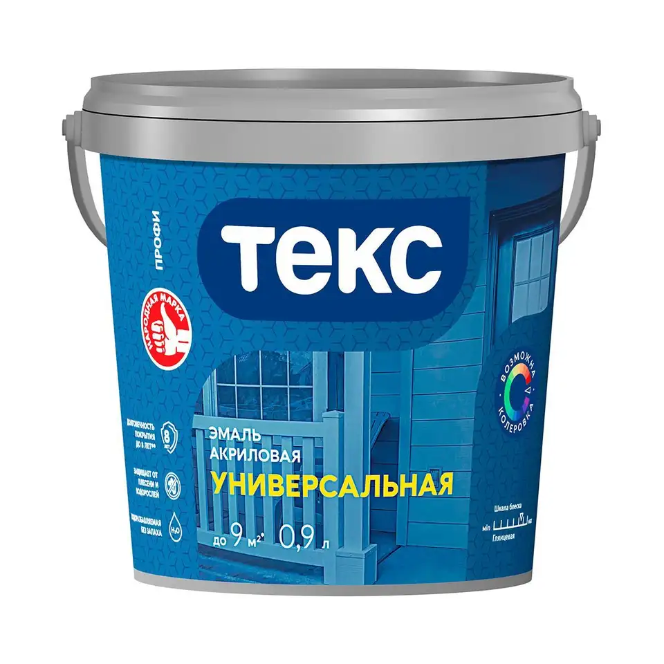 Эмаль универсальная акриловая Текс Профи, глянцевая, база D, бесцветная, 0,9 л — фото 1