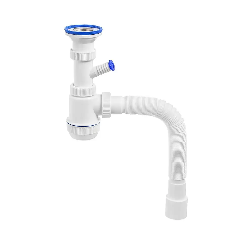 Сифон VIRPlast Элит Мини, 1 1/2" x 40 мм, с отводом, с нержавеющей чашкой, гофротруба 800 мм — фото 1
