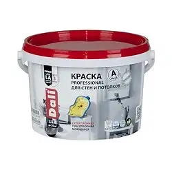 Краска для стен и потолков Dali Professional, акриловая, глубокоматовая, база A, супербелая, 2,5 л — фото 1