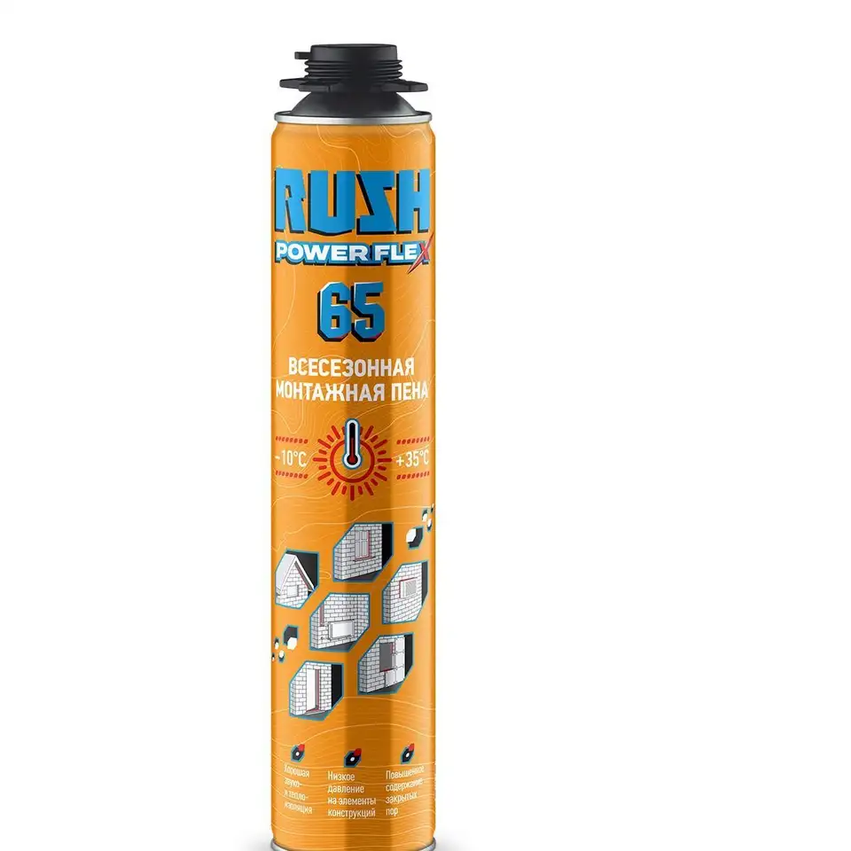 Профессиональная монтажная пена Rush Power Flex 65, всесезонная, 1000 мл — фото 1 Профессиональная монтажная пена Rush Power Flex 65, всесезонная, 1000 мл — фото 1