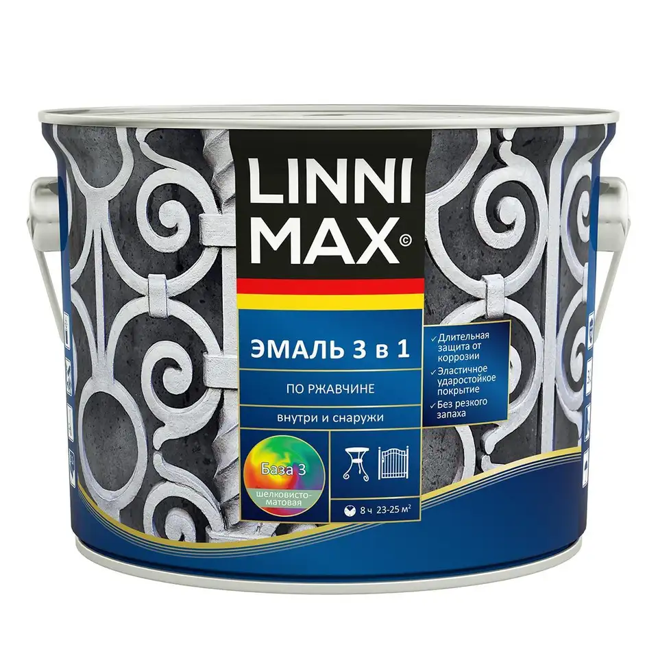 Грунт-эмаль по ржавчине Linnimax 3 в 1, база 3, бесцветная, 2,3 л — фото 1 Грунт-эмаль по ржавчине Linnimax 3 в 1, база 3, бесцветная, 2,3 л — фото 1