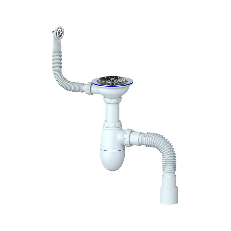 Сифон бутылочный Unicorn B426P, с выпуском 3 1/2" x 40 мм, с круглым переливом и гофротрубой — фото 1