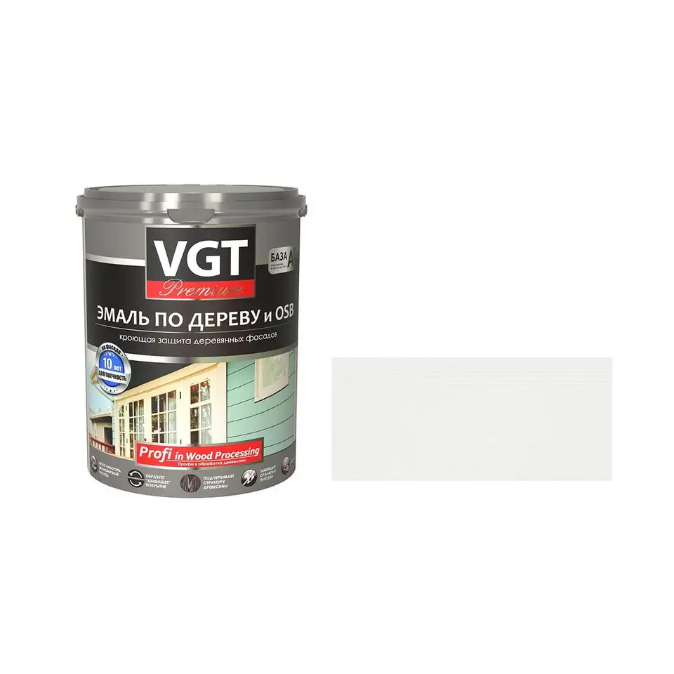 Эмаль по дереву и OSB VGT Premium, база A, супербелая, 1 кг — фото 1 Эмаль по дереву и OSB VGT Premium, база A, супербелая, 1 кг — фото 1