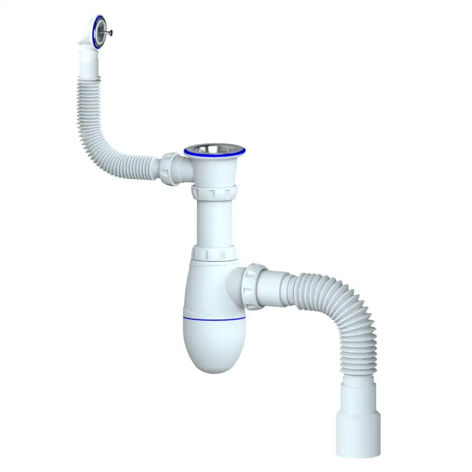 Сифон бутылочный Unicorn B423, 1 1/2", с круглым переливом и гофротрубой d 40 мм x 40/50 мм — фото 1