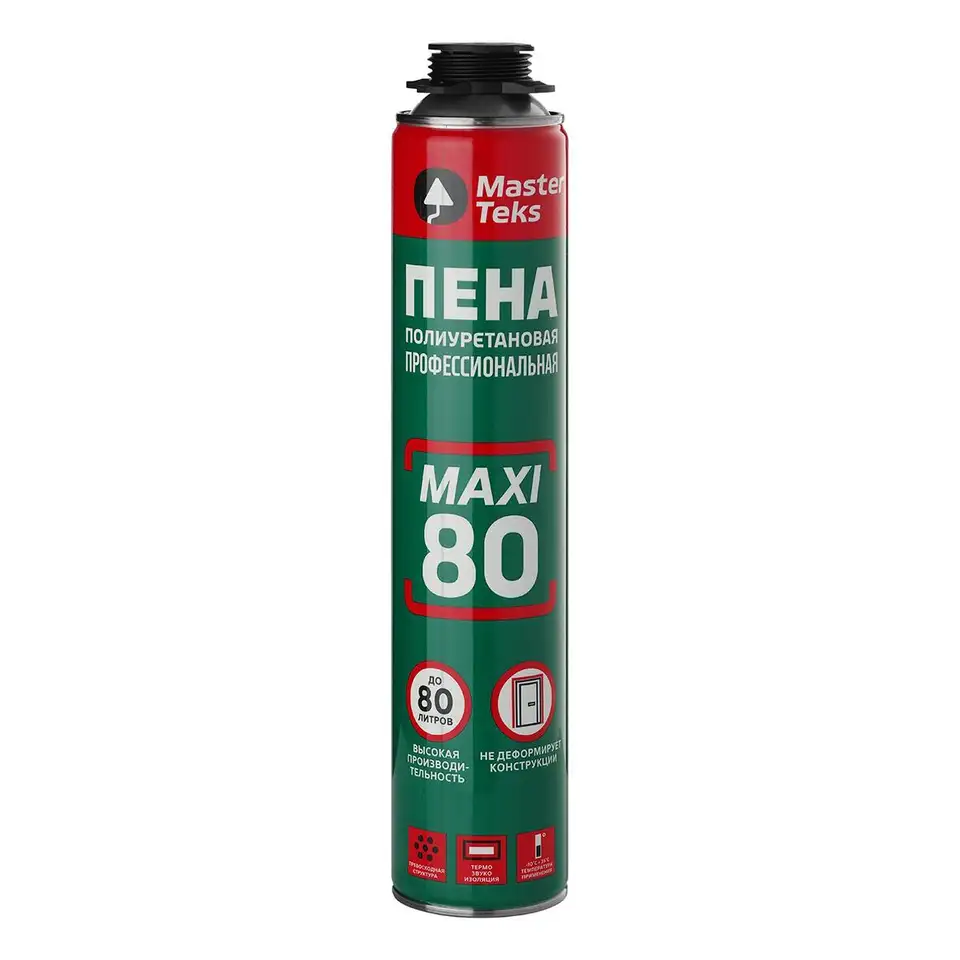 Профессиональная монтажная пена с увеличенным выходом MasterTeks 80 Pro, 890 мл — фото 1 Профессиональная монтажная пена с увеличенным выходом MasterTeks 80 Pro, 890 мл — фото 1