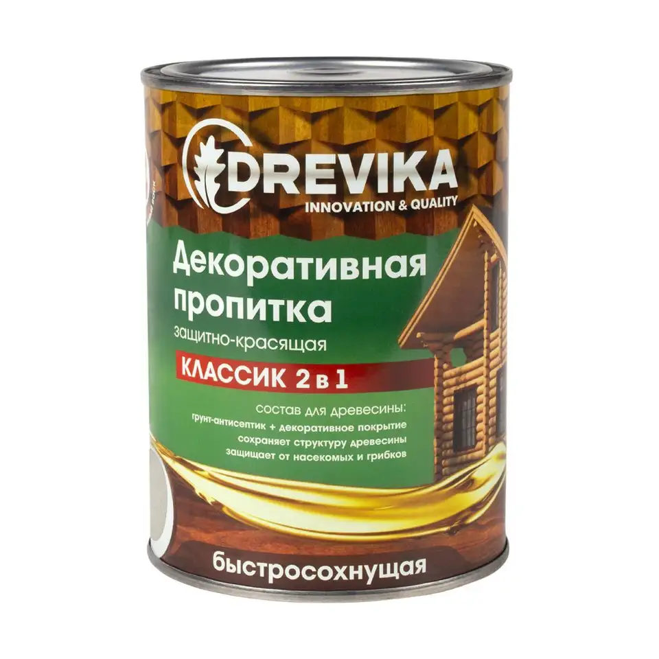 Декоративная пропитка для дерева Drevika Классик 2 в 1, полуматовая, 0,75 л, белая — фото 1