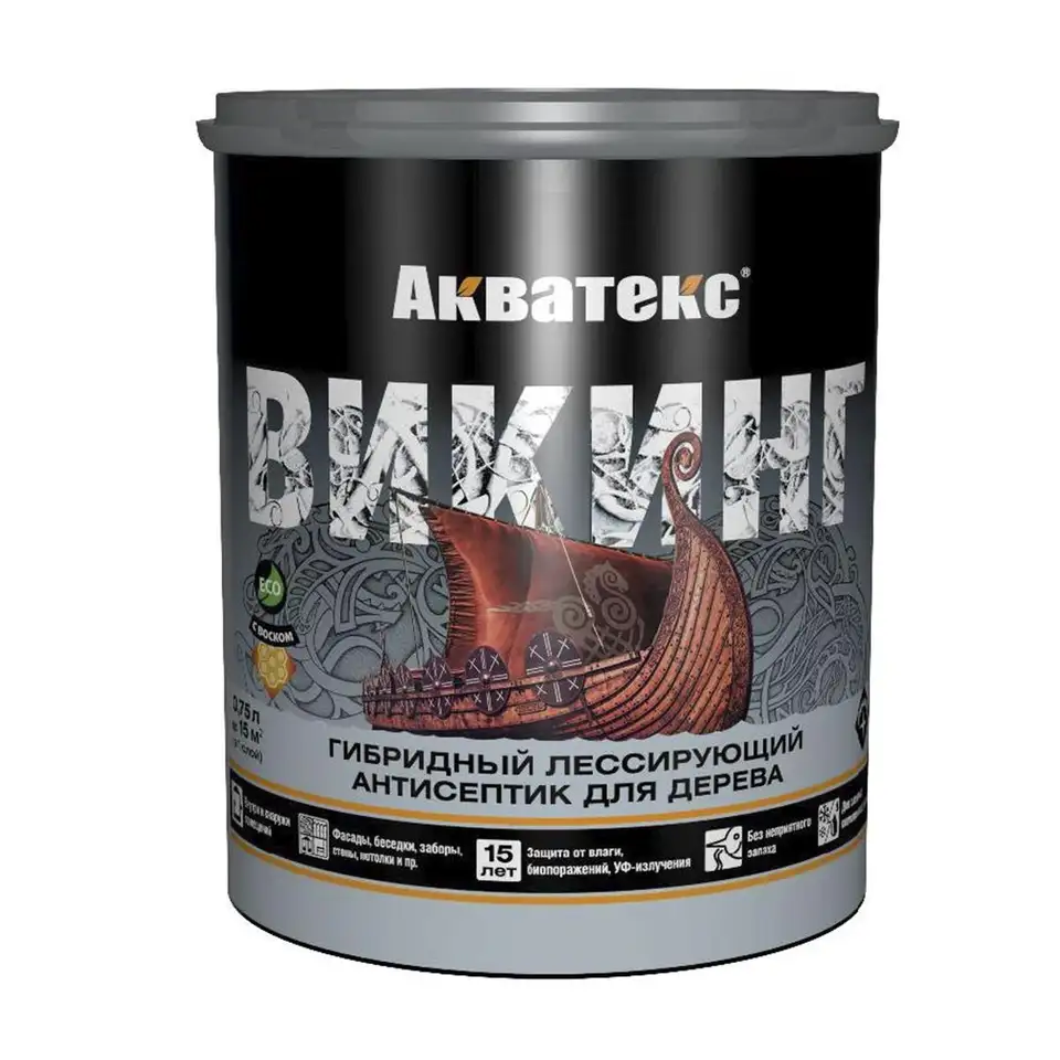 Антисептик для дерева Акватекс Викинг 65080, лессирующий, полуматовый, 0,75 л, сосна — фото 1