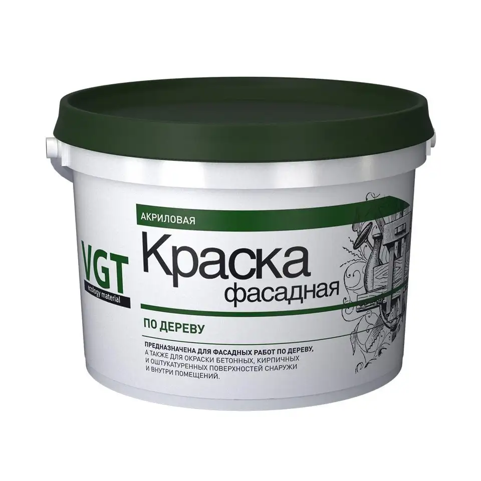 Краска фасадная по дереву VGT ВД-АК-1180, белая, 7 кг — фото 1 Краска фасадная по дереву VGT ВД-АК-1180, белая, 7 кг — фото 1