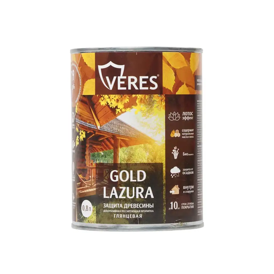 Декоративная пропитка для дерева Верес Gold №19 VG-25, глянцевая, 0,8 л, дуб — фото 1 Декоративная пропитка для дерева Верес Gold №19 VG-25, глянцевая, 0,8 л, дуб — фото 1