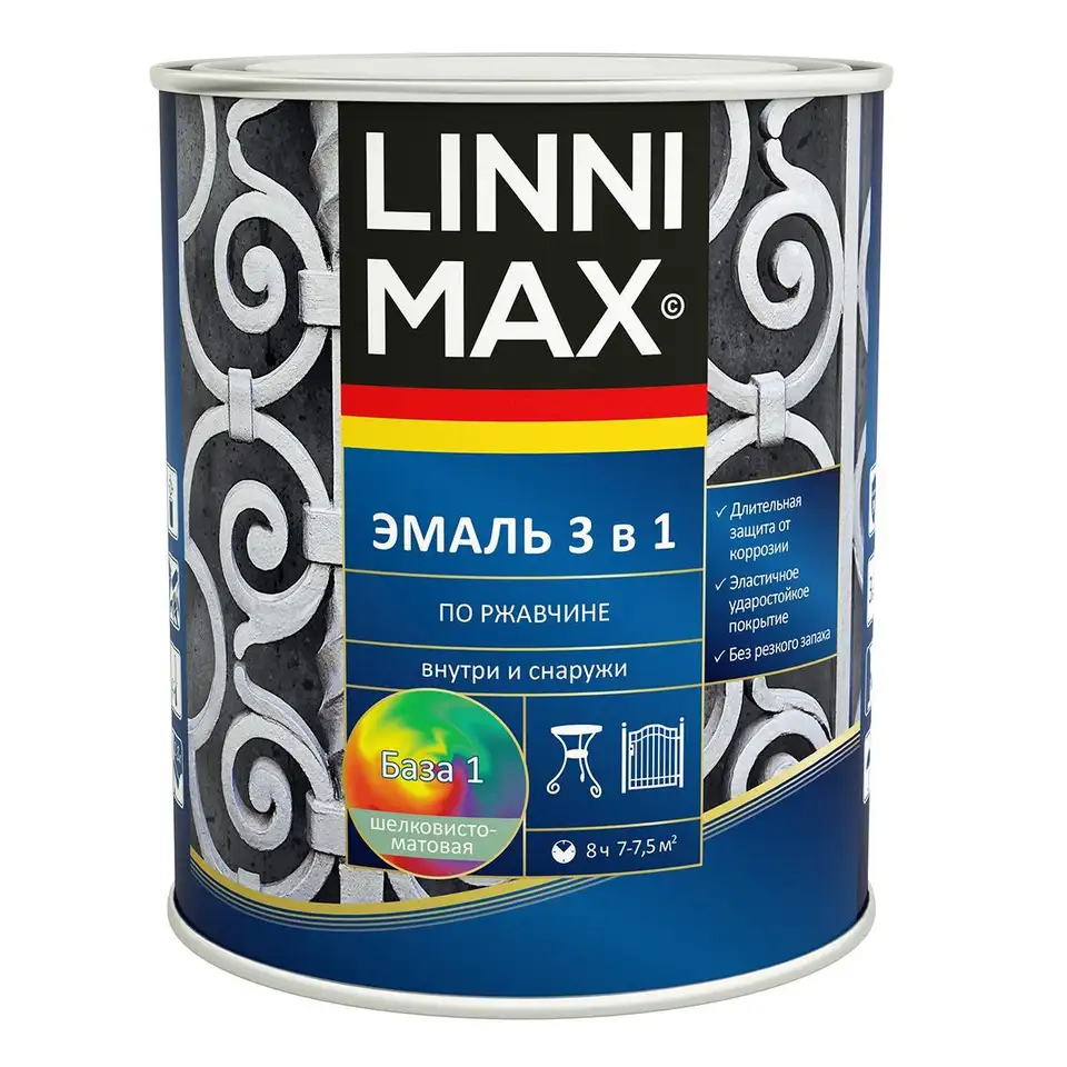 Грунт-эмаль по ржавчине Linnimax 3 в 1, база 1, белая, 0,75 л — фото 1 Грунт-эмаль по ржавчине Linnimax 3 в 1, база 1, белая, 0,75 л — фото 1